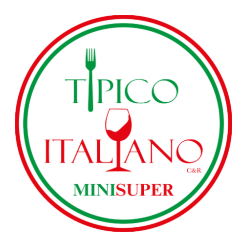 Logo de Típico Italiano Minisuper con tenedor y copa de vino, colores verde, rojo y blanco